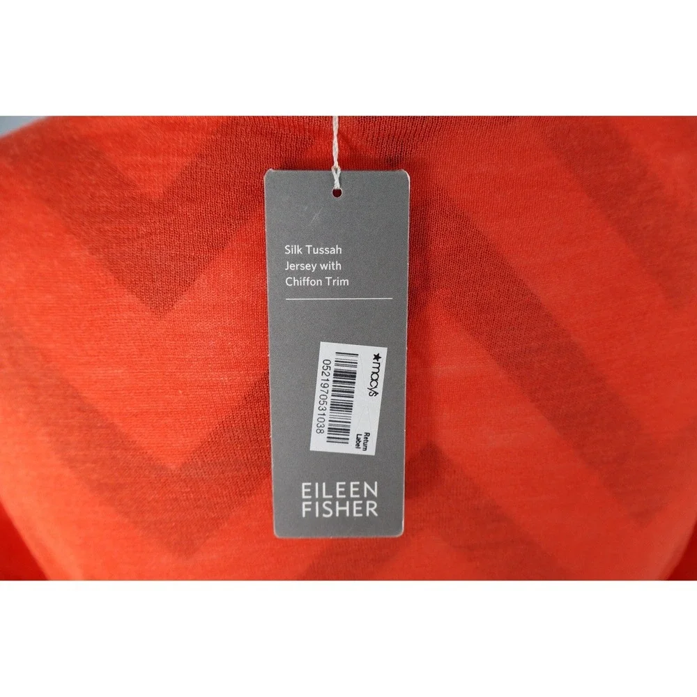 NWT Eileen Fisher Silk Tussah Jersey Chiffon Trim Tunic Top Red XS *READ*